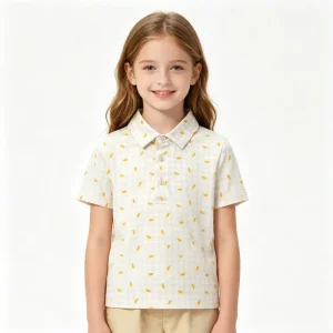 Embroidered Animal Print Spring Girls Baby Shirt Plain Dyed Comfortable Fabric Children Short Sleeve Polo T Shirt