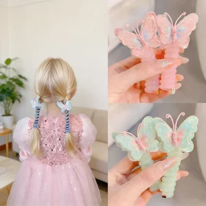 Embroidered Butterfly Hair Ties Kids High Elasticity Ponytail Holders Durable 7cm Pastel Colors Hair Accessories for