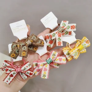Ethnic Style Baby Accessories Embroidered Bow Hair Ties Fashion Bowknot Hair Ropes for Girls Elastic Hair Band