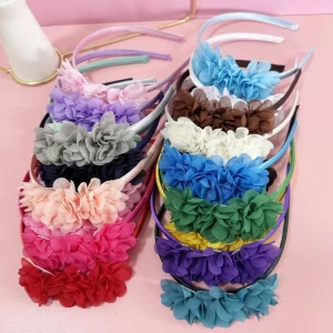 European American Children’s Hair Accessories Girls’ Headbands Solid Color Plastic Fabric Rose Flower Bow Handmade Crown
