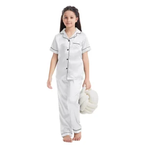 European American Children’s Summer Polyester Short Sleeve Anti Pilling Boys Girls Lapel Pajamas Big Kids Home Clothing