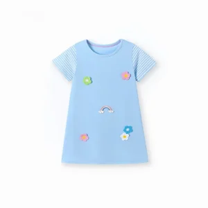 European American Formal Girls Knee Length Summer Short Sleeve Cotton Dress for 2 8Y Cross border Retail Supply