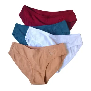 European American Women’s Summer Cotton Mid Rise Underwear Girls’ Student Cute Heart Cross Border Panties Waist Knitted Solid