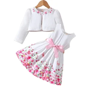 European Style Children Dress Girls Floral Dress Long Sleeves Coat Kids Clothing Sets Baby Girl Birthday Dresses for 3Y