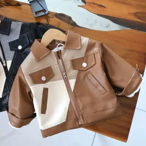 European and American Boys’ Leather Jackets Stylish Outerwear Children’s Korean-style Tops Trendy