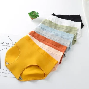 Everyday Wear Panties Ladies Mid Waist Briefs Solid Color Underwear Panty for Women Girls