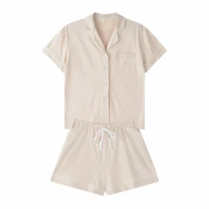 FUNG 6056 Customized Mommy Girl Women Pajamas Set Collar Summer Short Sleeve Tops Shorts Set Sleepwear Clothes