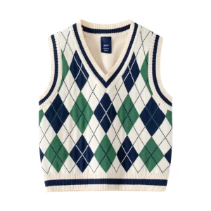 Factory Custom Boy Knitted Sweater Fashion V Neck Children’s Knit Sweater Vest
