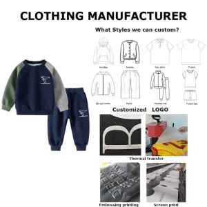 Factory Custom OEM ODM Kids Clothing Set for Boys Round Neck Sweatshirt Sweatpants 2Pcs Children’s Clothing