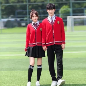 Factory Customized Embroidery Logo School Cardigan Sweater Uniforms for Boys and Girls