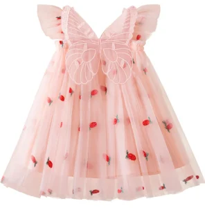 Factory Customized Kids Princess Lace Butterfly Dresses Baby Girl Dress for Party