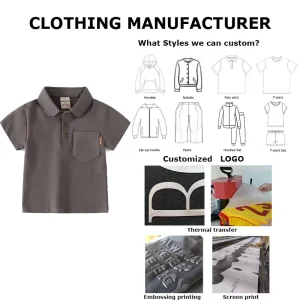 Factory Customized Logo Short Sleeve Polo Shirts for Boys Solid Color Lapel Classic Tops Baby Clothes 2-9Years