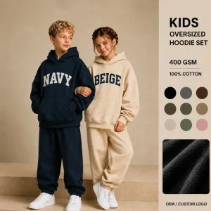 Factory Direct 400GSM Kids Oversized Hoodie Set Boys Girls Fleece Tracksuit Unisex Varsity Letter Jogger Sweatsuit OEM 4 14Y