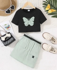 Factory Direct Girls Set Comfortable Black Girls Short Sleeved Shorts