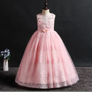 Factory Direct Low MOQ Girls Summer Dress Fashion Floral Pattern Long Gown Princess Style Elegant Flower Girl Party Dress