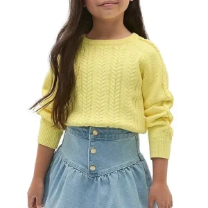 Factory Direct Sale Girl’s Cable Knit Sweater Long Sleeve Crew Neck Soft Casual Pullover