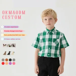 Factory Direct Sale Toddler Boys Clothing Plaid Green Top 2 to 16 Years Summer Baby Boy Polo Shirt