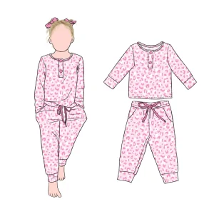 Factory Directly Sale Girls 2pcs Pink Clothing Set Front Buttons Drawstring Pants for Kids Girls