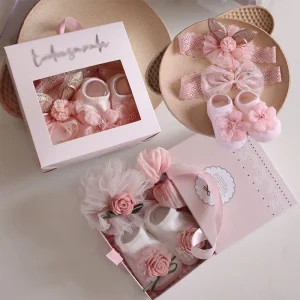 Factory Hair Accessories Cute Girls Hairband Baby Headband and Socks Set for Newborn Baby Gift Set