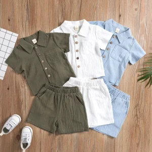 Factory Kids Clothes Solid Boys T Shirt and Short Set Short Sleeve Children’s Summer Clothing Soft Boys Clothing Sets