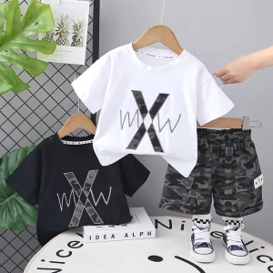 Factory Kids Clothes Summer Fashion Boy Printed T-shirt + Shorts 2pcs Set Children Clothing Suits for Boys