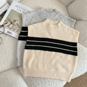 Factory Kids Unisex Boy Girl Autumn Winter Casual Soft Knit Vest Mock Neck Color Block Sleeveless Sweater Pullover