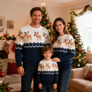 Factory OEM Custom USA Winter Children Adult Family Christmas Sweater Parent child Matching Outfits Jacquard Cartoon Sweater