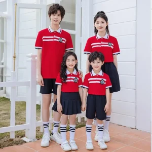 Factory OEM Design RED School Badge Custom Boys and Girls Summer Kids School Uniforms Polo Shirts