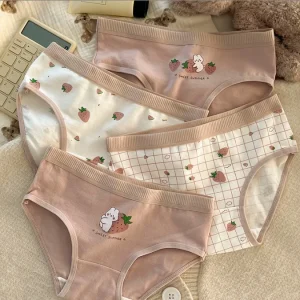 Factory OEM Girls’ Cotton Underwear Children Summer Comfortable Breathable Cartoon Briefs Strawberry Rabbit Triangle