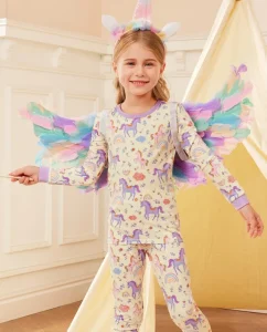 Factory OEM ODM Custom Pattern Bamboo Girl Sleepwear Bamboo Pajamas Set Kids Night Clothes for Sleep for Girls Two Pieces Set