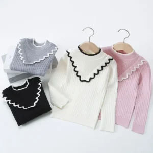 Factory Online Children’s Clothing Autumn Warm Teenager Girls Stylish Plain Knitted Pullover Sweater