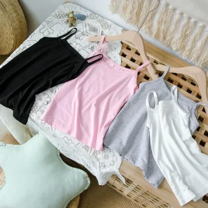 Factory Summer Solid Casual Girls’ Underwear Top Sleeveless Viscose Spandex Spaghetti Strap Breathable Printed
