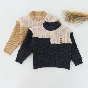 Factory Supply Casual and Cute Color Matching Cartoon Pattern Knit Sweater Boys Sweaters