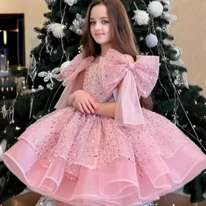 Fairy Tale Dreamy Candy Color Flower Tulle Haute Couture High Quality Wedding Birthday Girl Princess Party Dress with Train