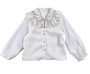 Fall Blouse School Uniform Kid Doll Collar Tops Girls Spring Fall Long Sleeve White Lace Preppy Mikado Silk Fabric Girl Shirt
