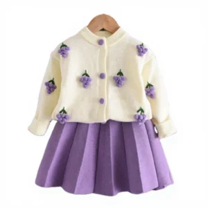Fall Girl’s Cardigan Sweater Top and Skirt 2 Piece Kids Clothing Sets Baby Sweaters Dress for Little Girls Clothes Babi Suit