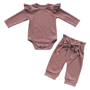 Fall Newborn Kids Baby Girl Flutter Romper Outfit Clothing Set