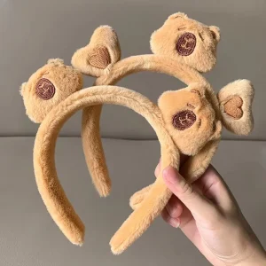 Fall Winter Girl Kid Cute Kawaii Animal Brown Plush Capybara Headband Hair Clip Claw Scrunchies Accessory Set