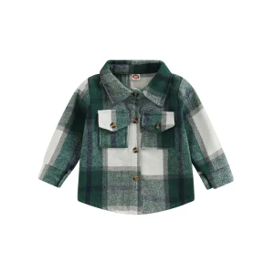 Fall Winter Kids Boys Plaid Print Jacket Pocket Button Long Sleeve Baby Girl Outwear Jacket