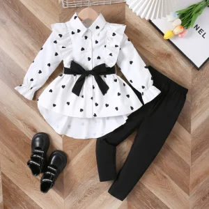Fashion Autumn Casual Long Sleeved Children’s Suit Boutique 2 Piece Toddler Girls Clothing with Belt 2PCS Girls Clothing Set
