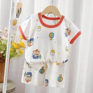 Fashion Baby Summer Short Sleeve Shirt+Shorts 2Pcs Cotton Print Casual Boy Clothing Set