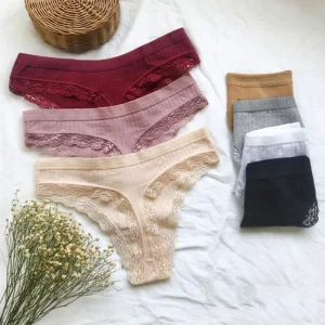Fashion Beautiful Lace Thongs Multi Colors Pure Cotton Girls Underwear Soft Comfortable Daily Wear Panties