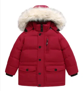 Fashion Boys Winter New Style Big Kids Warm Detachable Hood Fur Collar Padding Jacket