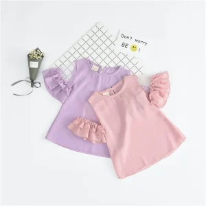 Fashion Cutting Bell Sleeve Design Chiffon Blouse for Young Girl