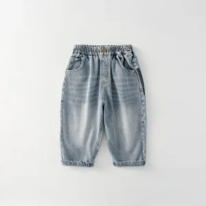 Fashion Design Cotton Polyester Letter Print Boy Kid Children Jeans Pants for Autumn