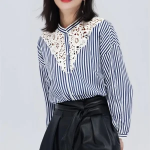 Fashion Design Stripes Blouse Long Sleeve Shirt and Shorts Women Summer Women Lady Girls Loose Short Sleeve Shirts