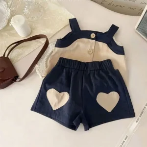 Fashion Kids Clothes Summer Baby Girl Clothing Set Children’s Sleeveless Top and Shorts 2pcs Set