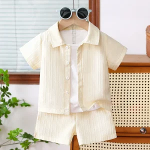 Fashion Kids Formal Wear Solid Color Short Sleeve Shirt and Shorts Set for Boy
