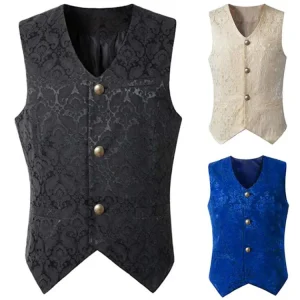 Fashion Men Vintage Vest Waistcoat Black Steampunk Style Gothic Jacquard Swallow Top Noble Costume for Men’s Vest Blazer