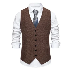 Fashion Men’s Formal Polyester Vest Breathable Outer Wear Waistcoat Spring Retro Single breasted Business Male Vest